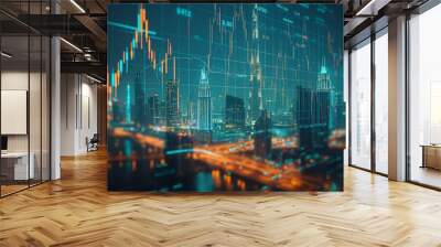 dubai uae business skyline with stock exchange trading chart double exposure with, middle east tradi Wall mural