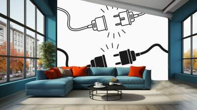 Electric plug and socket. 404 error concept, set of flat and line design elements for disconnect web page. Unplugged electric plug with wire cable and socket illustration. Vector. Wall mural