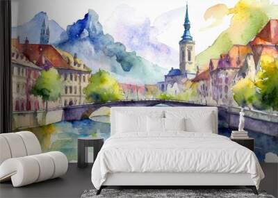 european city landscape in aquarelle  Wall mural