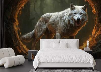 Fantasy Illustration of a wild animal wolf. Digital art style wa Wall mural