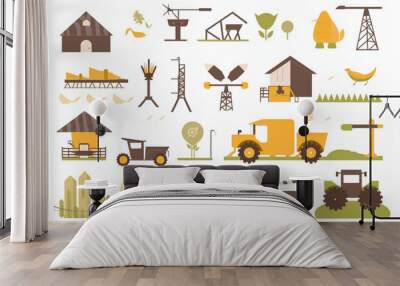 Farming mega set elements in flat design. Bundle of  harvesting, farmland. Vector illustration isolated graphic objects.  Wall mural