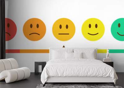 Feedback emoji design. Customer satisfaction rating scale using emoticons - very bad, bad, normal, almost good, good. Five-level approval rating with smile. Vector. Wall mural