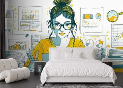 Female accountant, woman working as a bookkeeper business flat cartoon illustration	 Wall mural