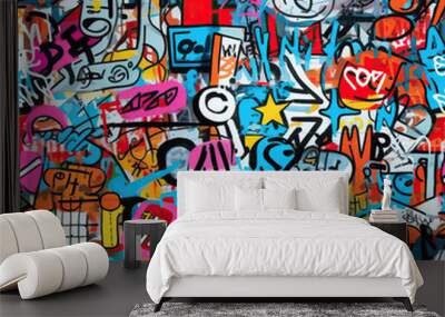 Funky doodles seamless repeat pattern - colorful graffiti abstract art Wall mural