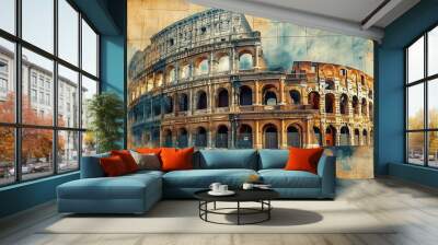 Great Roman Empire architecture archeological historical illustration Wall mural