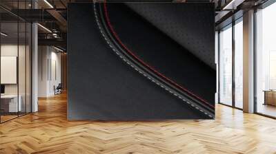 High angle view of modern car fabric seats. Close-up car seat texture and interior details. Detailed image of a car pleats stitch work. Leather seats. Wall mural