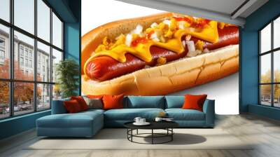 Hot dog isolated on white. Generative AI Wall mural