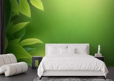 background with bright green leaves on a blurred backlit background, generative AI Wall mural