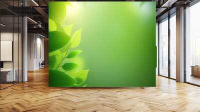 background with bright green leaves on a blurred backlit background, generative AI Wall mural