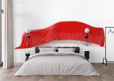 Car covered with a white cloth. 3D rendering Wall mural