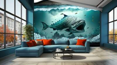 Conceptual image of the storm in the aquarium. Generative ai Wall mural