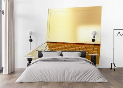 Golden laptop. 3D rendering Wall mural