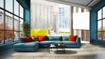 Modern interior with empty frame . 3D rendering Wall mural