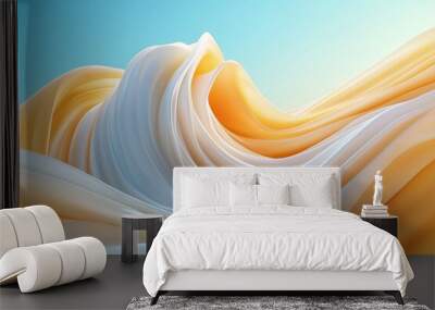 An animated illustration of a melting caramel drop with motion lines, featuring soft colors of ivory and blue Wall mural