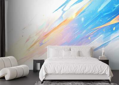 Dynamic abstract painting with sweeping blue and orange strokes and sparkles Wall mural