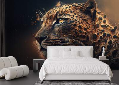 Leopard animal abstract wallpaper. Contrast background panthera in vivid colors generative ai Wall mural