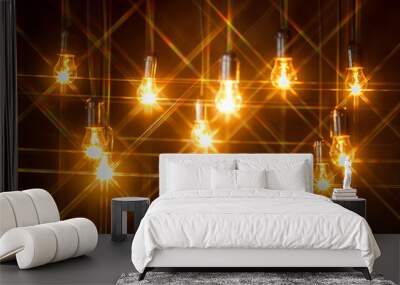 Light bulbs in a dark room. Art grain photography Wall mural