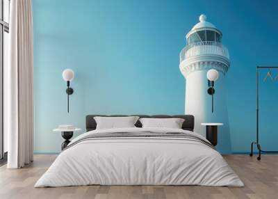 Lighthouse white sky blue. Generative AI Wall mural