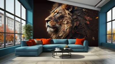 Lion animal abstract wallpaper. Contrast background panthera in vivid colors generative ai Wall mural