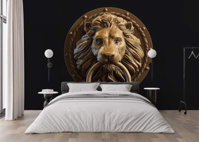 Lion Head Knocker 3d rendering Wall mural