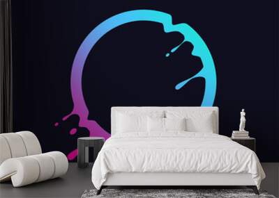 Liquid colorful circle. Abstract gradient round shape with splash and drops. Flux effect design for logo, banner, poster. Vector illustration. Wall mural