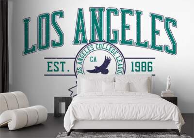 Los Angeles, California college style print for t-shirt with eagle. Typography graphics for college or university tee shirt design. Vintage sport apparel print with eagle and grunge. Vector. Wall mural