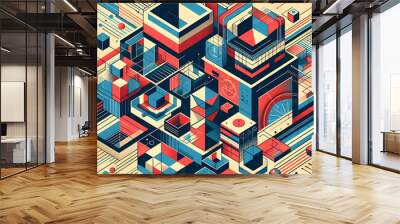 Luxurious red and blue Abstract Geometric Background Wallpaper with metallic texture Wall mural