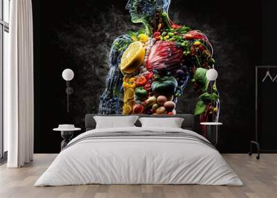 Man is made of vegetables and fruit. Vegan lifestyle concept, Healthy food fitness generative ai Wall mural