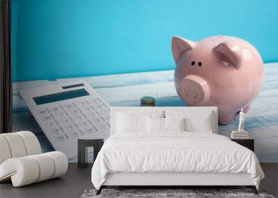 financial concept. Piggy bank and golden coin Wall mural