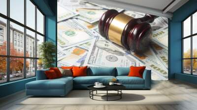 Judges Or Auctioneer Gavel On The Dollar Cash Background, Concept For Corruption, Bankruptcy, Auction Bidding, Fines Wall mural