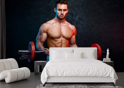 muscular man lifting weights Wall mural