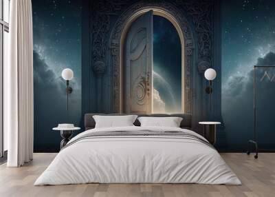 Mysterious door to heavens.Judgment day paradise concept with a portal to eternal life generative ai. Wall mural