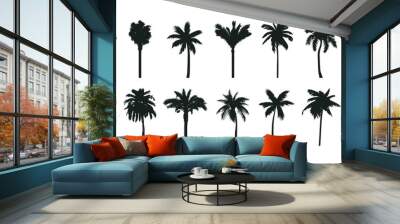 Palm trees silhouettes set. Various hand-drawn tropical palms collections. Vector illustrations. Wall mural