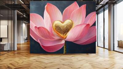 Pink lotus flower closeup. Generative AI Wall mural