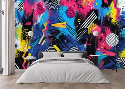 Pop art graffiti doodles colorful abstract 90s repeat pattern Wall mural