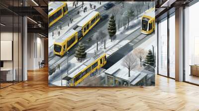 Public transportation cartoon seamless repeat pattern Wall mural