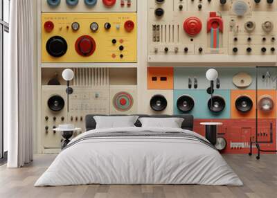 Retro vintage technology collage repeat pattern 80s audio music Wall mural