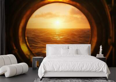 Round window cruise ship open. Generative AI Wall mural