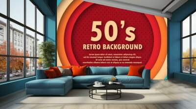 Abstract geometric circle1950's colorful background with retro colors. Realistic design in futuristic retro style 50 year. Vector illustration Wall mural