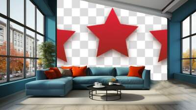 Five red stars with a shadow on a transparent background. Ranking concept for apps, games or website. The concept of feedback and evaluation of support. Vector illustration. Wall mural