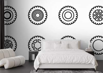 Gears icon set. Setting gears icon. Collection of mechanical outline cogwheels. Simple Gear wheel collection. Gear icons silhouette. Vector illustration with cogwheels sign set on white background. Wall mural