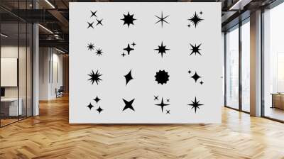 Set of original star sparkle shapes. Abstract shine effect vector sign. Retro futuristic bright vector icons collection. Glowing light effect, twinkle templates stars and bursts, shiny flash. Wall mural