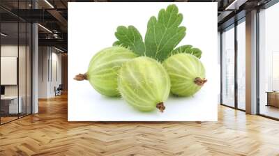 green gooseberry fruit with leaf on white Wall mural