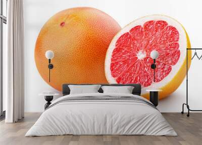 Ripe grapefruit citrus fruit with half isolated on white Wall mural