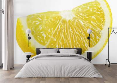 Ripe wedge of yellow lemon citrus fruit stand isolated on transparent background Wall mural