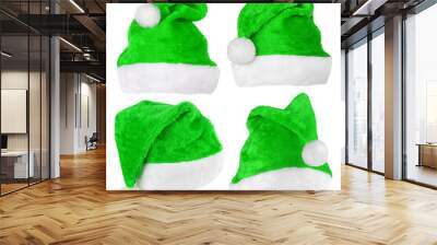 Set of green Christmas elf hat isolated on white background Wall mural