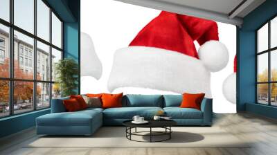 Set of Santa Claus red hat or Christmas red cap isolated on transparent background Wall mural