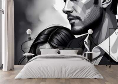 Dramatic portrait of a couple with stormy clouds Wall mural