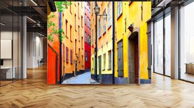 Perspective of old street in Stockholm Wall mural