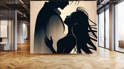 Silhouette of young girl hugging with ghost man Wall mural